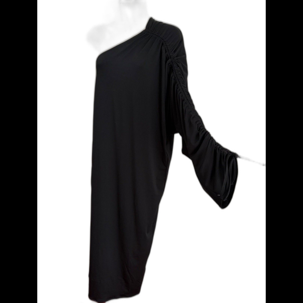 NWT H&M BLACK ONE SHOULDER RUCHED SLEEVE DRESS SIZE SMALL